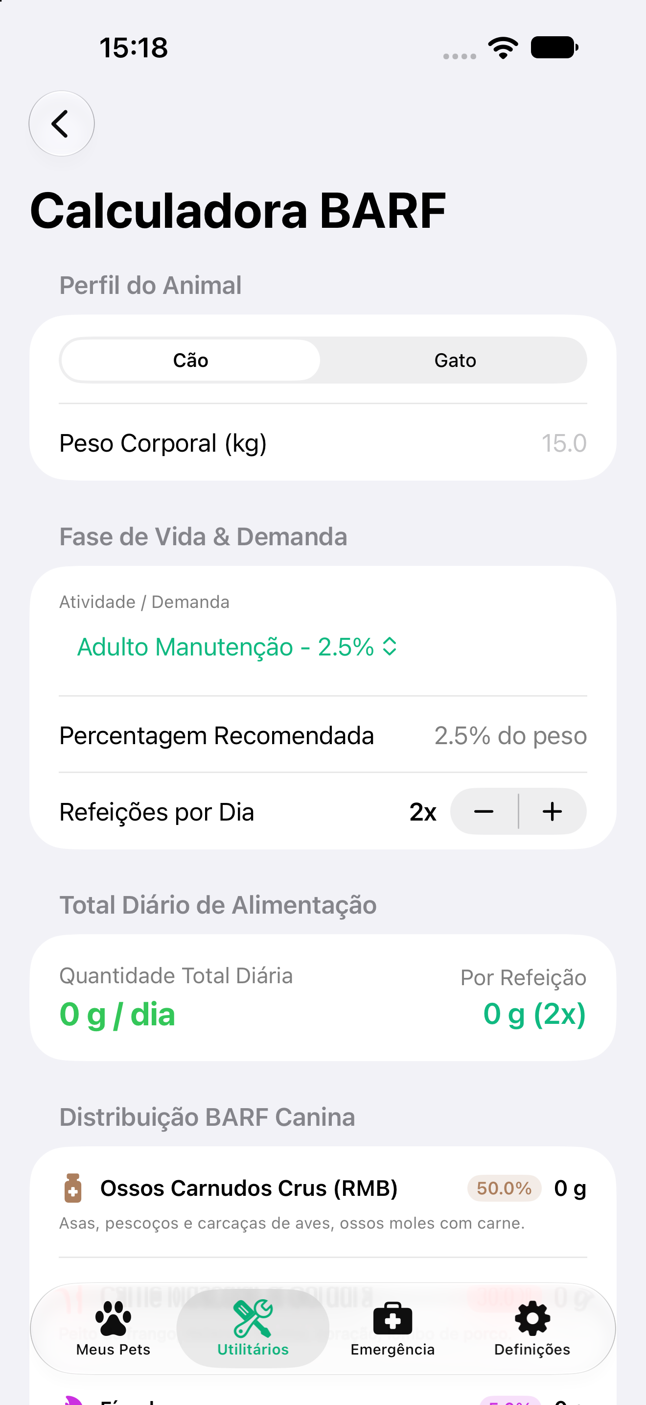 Calculadora BARF no iPhone